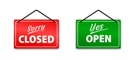 Store Closed and Open Hanging Sign Vector Illustrations