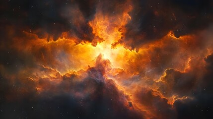 Fototapeta premium Dramatic and powerful fiery explosion with intense flames glowing embers and a turbulent chaotic apocalyptic scene