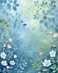 Soft blue and pastel green with subtle abstract textures of leaves and flowers in bloom abstract Spring season concept background