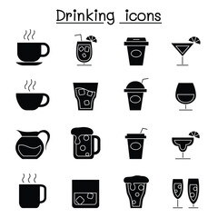 Drinking icon set in thin line style