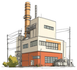 Industrial Power Plant Building Cityscape Illustration