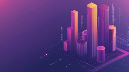 Fototapeta premium Colorful 3D Bar Chart on a Gradient Background for Data Visualization and Analytics in Business and Technology Context