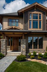 Luxury Modern Home Exterior: Stone, Wood, and Glass Design