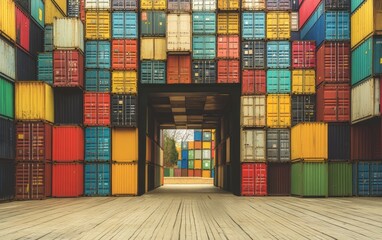 Obraz premium A large number of colorful shipping containers stacked on top of each other, creating an impressive and vibrant scene. 