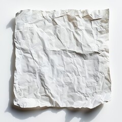 Obraz premium Blank Wrinkled White Note Paper Isolated on White Background with Copy Space for Text