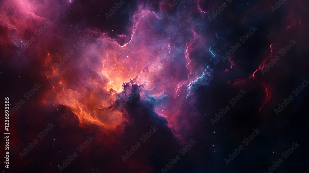 Fototapete Dramatic cosmic storm clouds erupting in a vibrant display of fiery colors lightning and cosmic energy creating a majestic and scene reminiscent of a celestial explosion or nebula in deep space