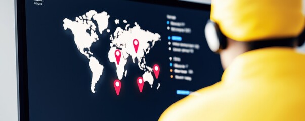 Global Map with Location Pins and User in Focus