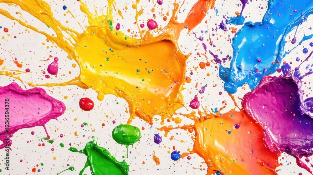 Poster colorful splashes of paint create a vibrant display in a studio setting during an artistic experimen