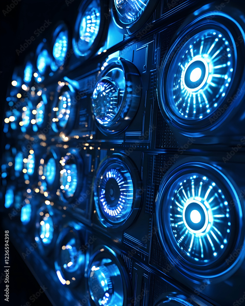 Poster Abstract blue tech interface with circular designs for futuristic and innovative visuals  -  