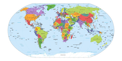Colorful World Political Map with Country Names Vector Set