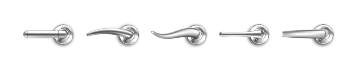 Modern Silver Door Handles Collection Vector Realistic Set