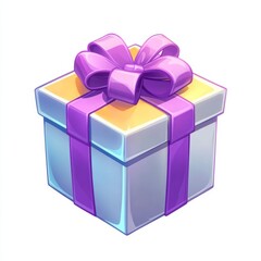 Colorful gift box with purple ribbon and bow on yellow lid – bright and festive design for celebrations