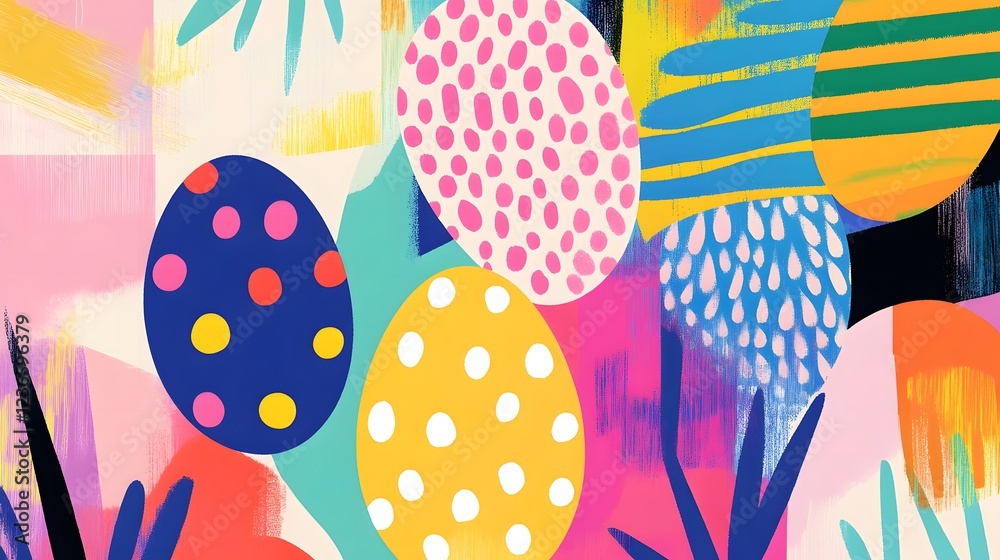 Poster vibrant abstract painted textures and shapes in cheerful easter colors create a festive modern and d