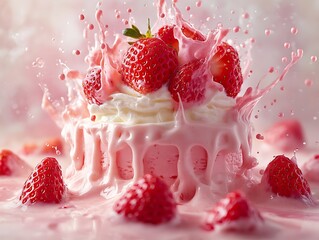 Delicious strawberry cake splash kitchen food photography bright close-up