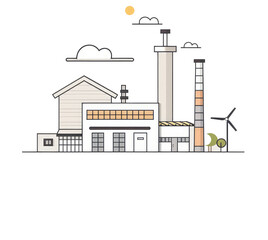 Fototapeta premium Modern Industrial Complex with Wind Turbine and Sun