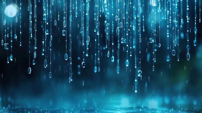 Binary numbers cascading like rain, creating a tech-driven, data-centric background design.