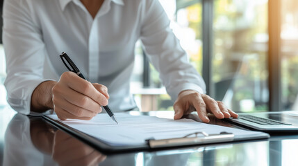 Candid Businesswoman Smiling While Handing Over Documents