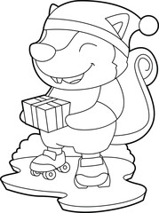 Squirrel Christmas Inline skating Animal Vector Graphic Art Illustration