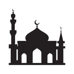 A clean, bold silhouette of a mosque, perfect for use in presentations, religious graphics, or educational materials, eid, ramadan