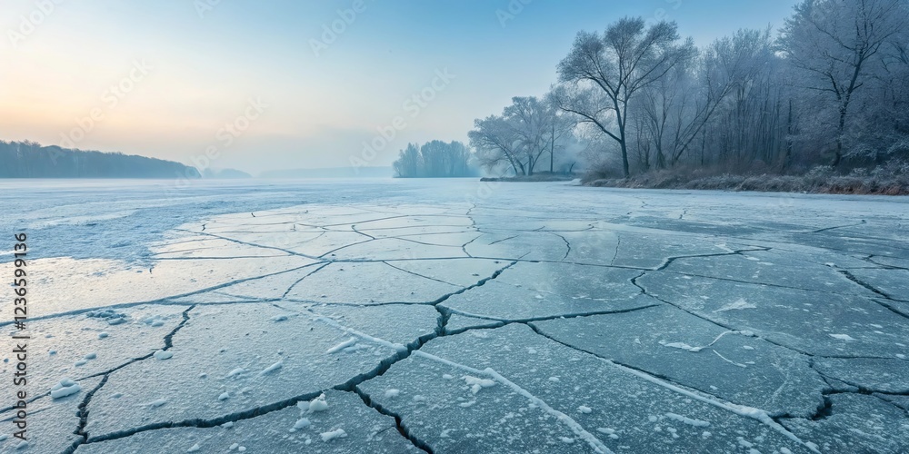 Aufkleber a frozen lake with a few trees in the background