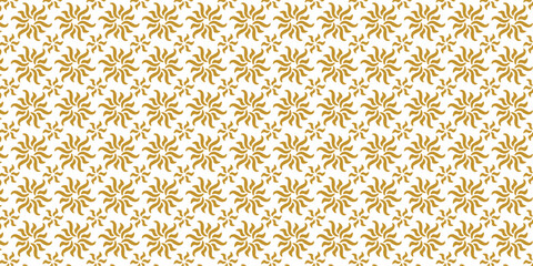 Golden vector floral seamless pattern. Abstract luxury geometric ornamental texture with small flower silhouettes. Gold and white simple ornament in oriental style.