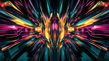 Abstract symmetrical digital art with vibrant glowing lines and sharp edges creating optical illusion