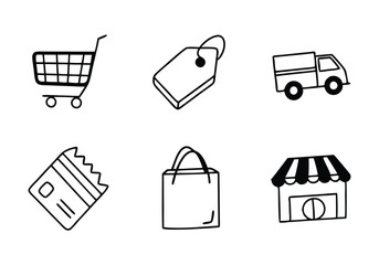 E-commerce and Shopping Icons Set - Online Retail and Digital Store Vector Illustrations