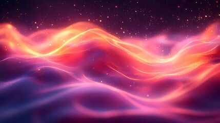 Obraz premium Abstract Pink and Orange Wavy Landscape with Glittering Particles