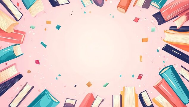 Flat design vector illustration for 'International Book Giving Day' with colorful books and a light blue background - Powered by Adobe