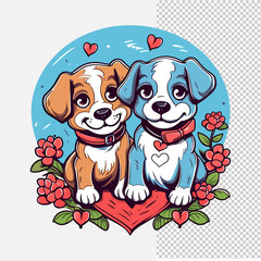 Cute Couple Dog With Flowers On A Transparent Background Showing Love