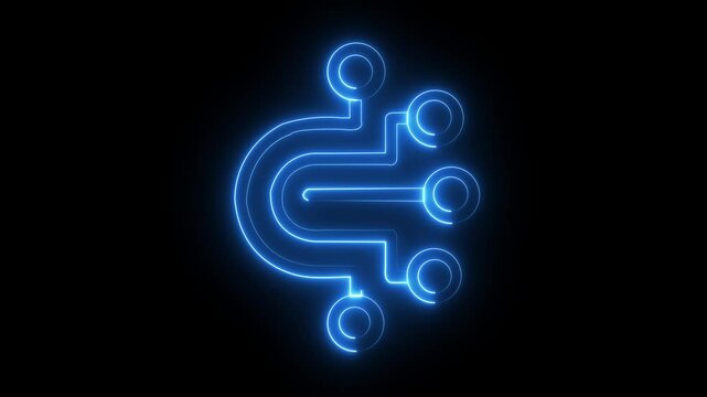 Digital data cyan color icon animation. Animated line machine learning. Artificial intelligence. Technological icon animation by white color neon on black background.