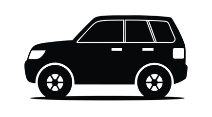 Black silhouette of a compact SUV car isolated on a white background, vector illustration. Minimalist car icon in black and white, side view of a modern SUV Flat vector design.