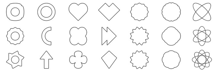 Abstract geometric line shapes collection. Set of different linear figures. Vector illustration isolated on white.