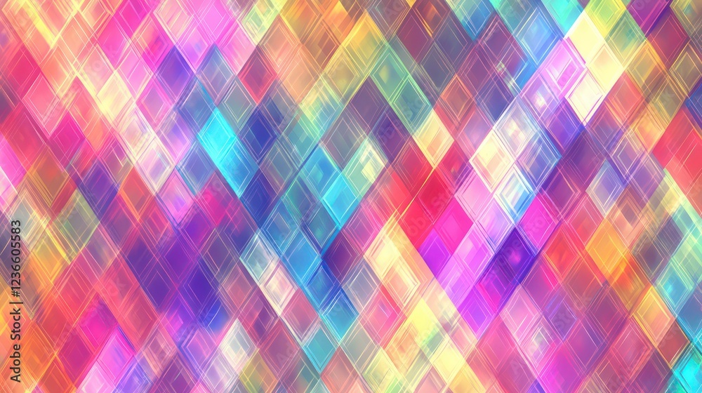 Poster abstract background with colorful, glowing diamond shapes.