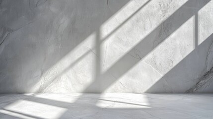 abstract. minimalistic background for product presentation. walls in  large empty room. can full of sunlight. Loft wall or minimalist wall. Shadow, light from windows to plaster wall