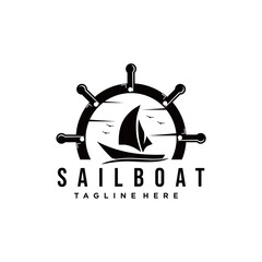 sailboat silhouette vintage logo design