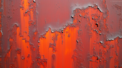 Fototapeta premium Close-up of a weathered, rusted metal surface with intricate, irregular patches and streaks of red, brown, and subtle hints of orange and black. The rough, flaky texture creates an abstract, industria