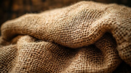 Fototapeta premium Textured surface of burlap sack, showcasing its natural fibers and earthy tones, evokes rustic and organic feel. Perfect for various design projects