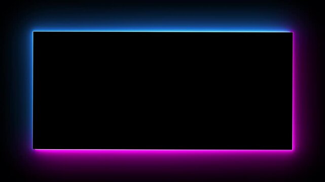neon animation of frame on black background, fast moving blue and pink rays to both sides. glowing lines, 4K animated seamless loop template
