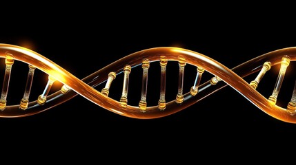Golden DNA Helix: A 3D Render of Genetic Code