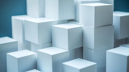 Abstract Composition of Geometric White Cubes Stacked Harmoniously on Each Other Creating an Aesthetic and Modern Visual Structure Emphasizing Minimalism and Clean Architectural Lines
