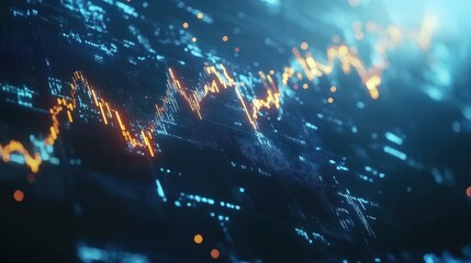 Dynamic financial chart with fluctuating graphs and glowing elements on a blue background