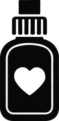 bottle of medicine with heart icon over white background, silhouette style, vector illustration