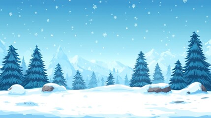 Snowy Mountain Winter Landscape With Pine Trees