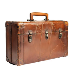 Vintage Leather Suitcase  Antique Travel Trunk  Retro Brown Luggage  Old Fashioned Carry o