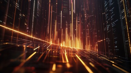 Digital financial chart with glowing lines and data visualization on a dark background.