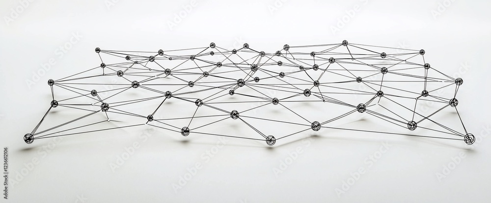 Poster Abstract 3D network structure with interconnected nodes.