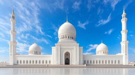 Fototapeta premium Grand Mosque, sunny day, clear sky, reflection. Travel brochure use