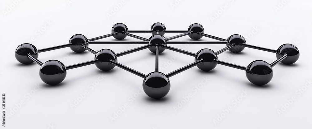 Poster abstract network of interconnected black spheres.
