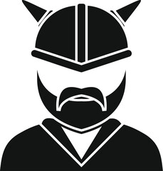 Scandinavian warrior with horned helmet and beard, ready to fight